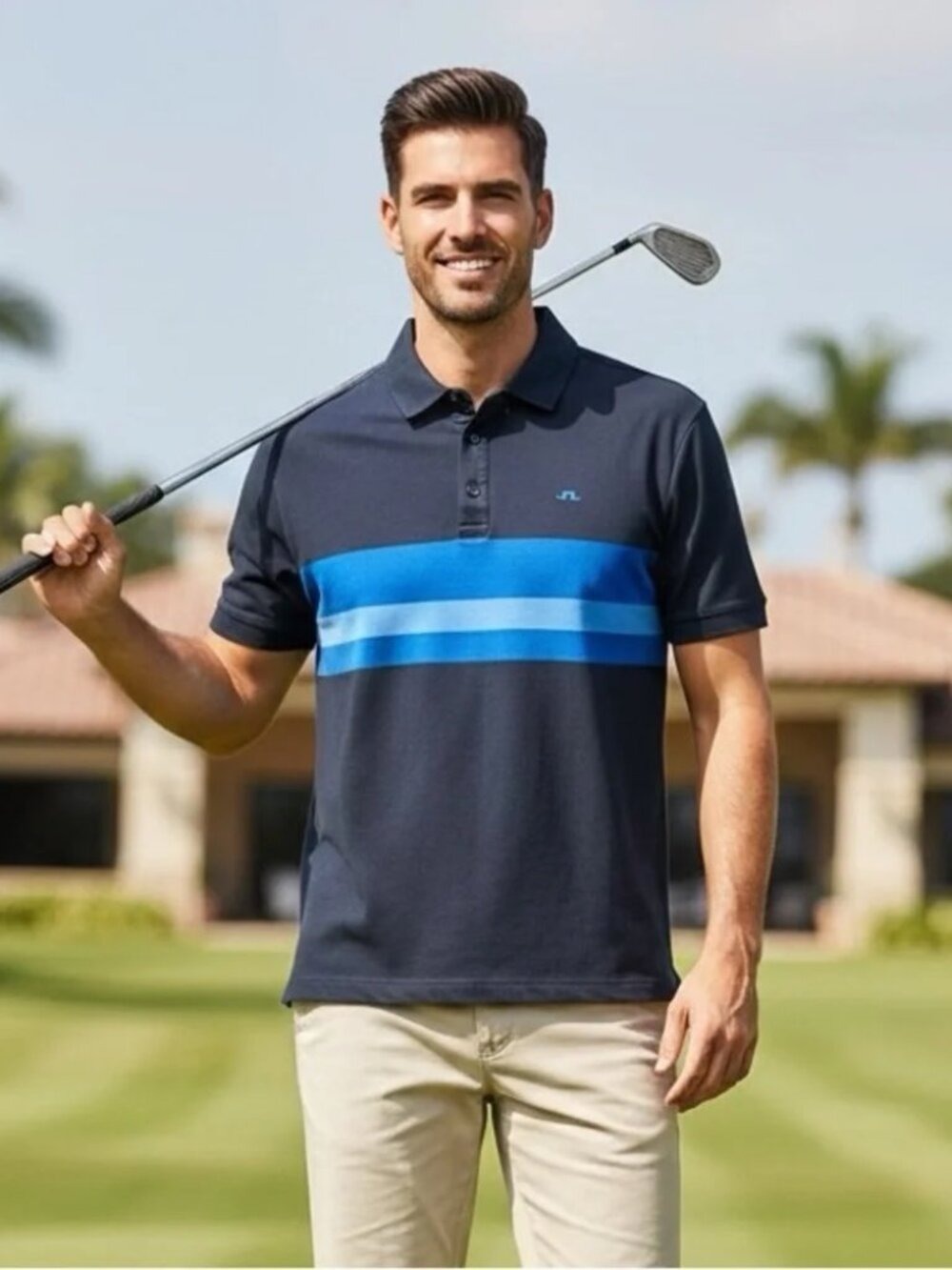 *J.Lindberg Blue Matt Regular Fit Short Sleeve Pique Polo Shirt Size L